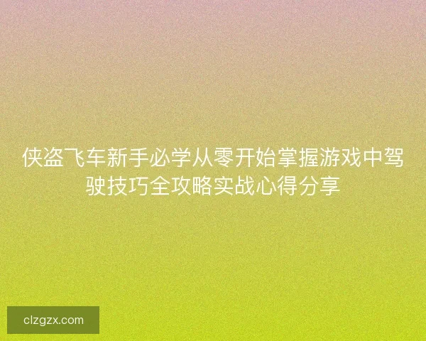 侠盗飞车新手必学从零开始掌握游戏中驾驶技巧全攻略实战心得分享